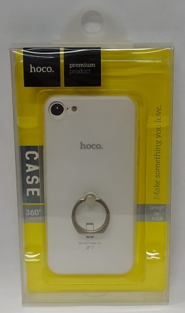  Накладка для i-Phone 7 Hoco Zoya series пластик тонкий матовый прозрачный, кольцо серебристое