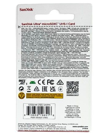  SDXC карта памяти Sandisk 256GB Ultra UHS-I (100 Mb/s) SDSQUNR-256G-GN3MN