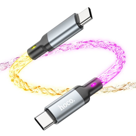  Usb Кабель-зарядка Type-C на Type-C Hoco U112 3A 60W 1м в тканевой оплетке серый