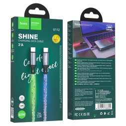 Usb Кабель-зарядка Type-C на Type-C Hoco U112 3A 60W 1м в тканевой оплетке серый