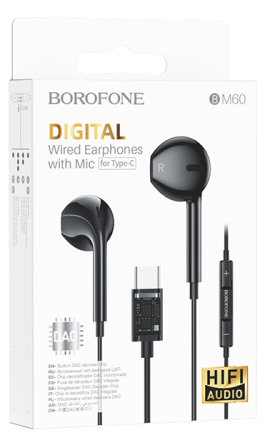  Стереонаушники Borofone BM60 с микрофоном Type-C 1.2м черные