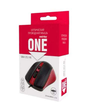  Мышь проводная Smartbuy ONE 352 USB/DPI 800-1200-1600/4 кнопки/1.24м (SBM-352-RK) красно-черная