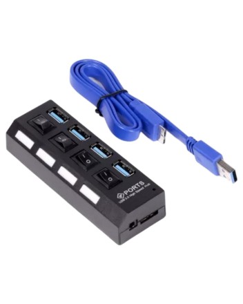  USB 3.0 хаб с выключателями, 4 порта, СуперЭконом, черный, SBHA-7304-B