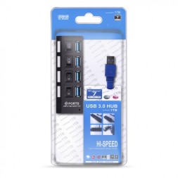USB 3.0 хаб с выключателями, 4 порта, СуперЭконом, черный, SBHA-7304-B