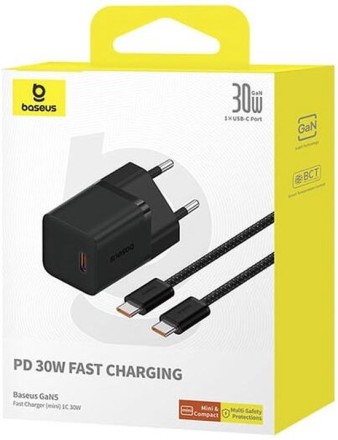  Сетевое зар. устр. Baseus GaN5 Mini 1C кабель Type-C на Type-C 30W P10110902113-00 черное