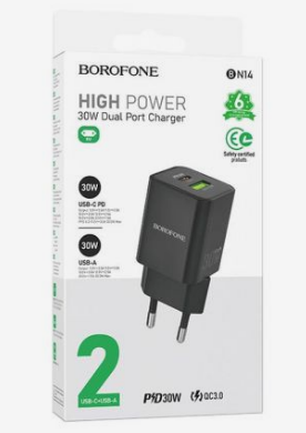  Сетевое зар. устр. Borofone BA96A 1USB/1C 30W черное