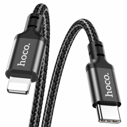  Usb Кабель-зарядка Type-C на Lightning Hoco X14 Double 3A 20W 3м/9.8ft в тканевой оплетке черный