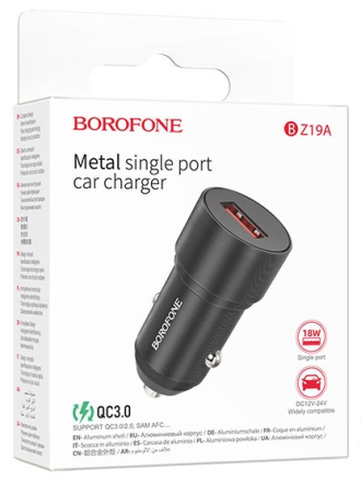  Автомобильное заряд. устр. Borofone BZ19A 1USB QC3.0 18W черное
