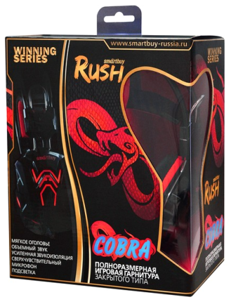  Игровая гарнитура RUSH SNAKE, динамики 40мм, велюровые амбушюры, черн/красн (SBHG-1300)