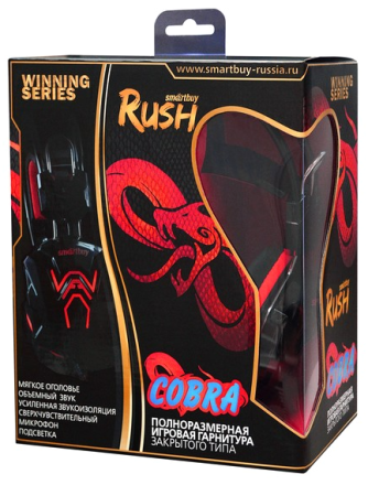 Игровая гарнитура RUSH SNAKE, динамики 40мм, велюровые амбушюры, черн/красн (SBHG-1300)