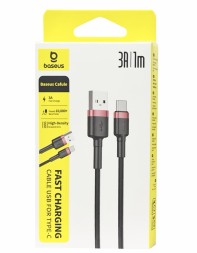 Usb Кабель-зарядка TYPE-C Baseus Cafule 3A 1м (CATKLF-B91) Чёрно-красный