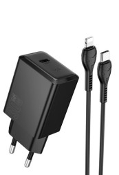 Сетевое зар. устр. Hoco N70 с шнуром Type-C на Lightning 1С 30W черное