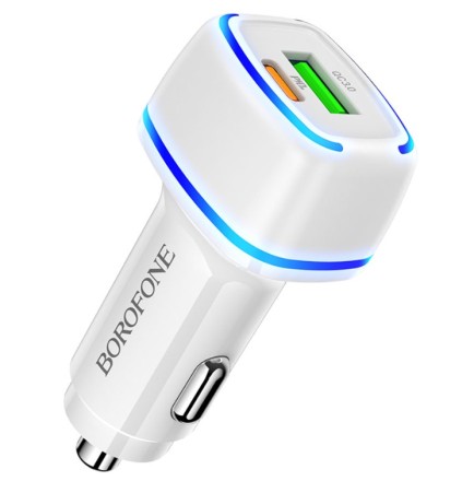  Автомобильное заряд. устр. Borofone BZ14A 1USB/1C QC3.0 20W белое