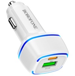 Автомобильное заряд. устр. Borofone BZ14A 1USB/1C QC3.0 20W белое