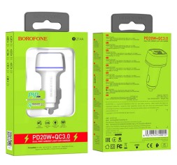 Автомобильное заряд. устр. Borofone BZ14A 1USB/1C QC3.0 20W белое
