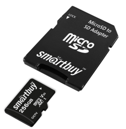 micro SDXC карта памяти Smartbuy 256GB cl10 U3 V30 для видеонаблюдения (с адаптером SD)