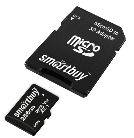  micro SDXC карта памяти Smartbuy 256GB cl10 U3 V30 для видеонаблюдения (с адаптером SD)