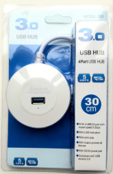 USB 3.0 хаб с выключателями, 4 порта, СуперЭконом круглый, белый, SBHA-7314-W/100