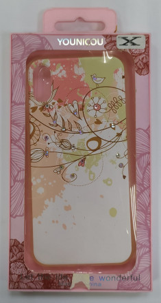 Накладка для iPhone X YOUNICOU силиконовая, рисунок с цветами и жемчугом