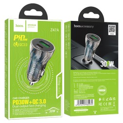 Автомобильное заряд. устр. Hoco Z47A 1USB/1USB-C 3A 30W черное
