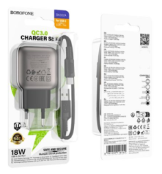 Сетевое зар. устр. Borofone BAS52A с шнуром Type-C 1USB 18W черное