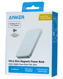 Powerbank с беспроводной зарядкой Anker MagGo Ultra-Slim 10000mAh 15W 1USB/1C (A1664P61)зелёный