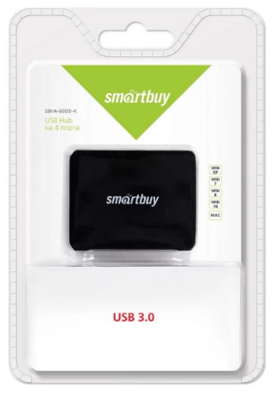  USB 3.0 Хаб Smartbuy 6000, 4 порта, черный (SBHA-6000-K)