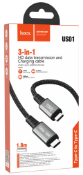 Usb Кабель-зарядка Type-C на Type-C Hoco US01 3в1 100W/10Gbps/4K 60Hz 1.8м черный