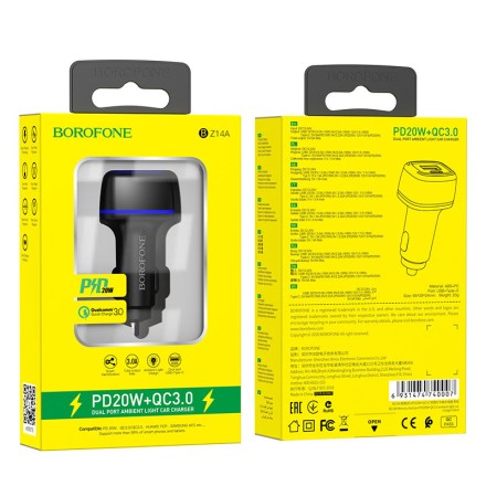  Автомобильное заряд. устр. Borofone BZ14A 1USB/1C QC3.0 20W черное