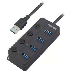 Perfeo USB-HUB 4 Port, (PF-C3222 Black) чёрный