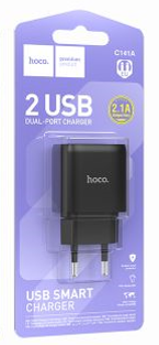  Сетевое зар. устр. Hoco C141A 2USB черное