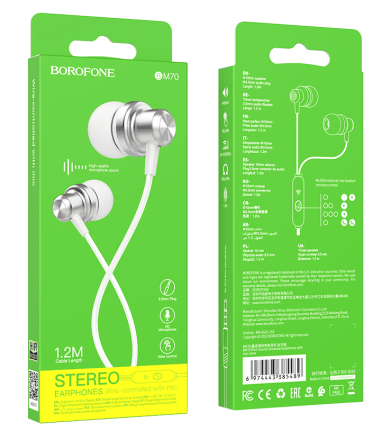  Наушники с микрофоном Borofone BM70 1.2м серебристые