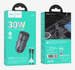 Автомобильное заряд. устр. Hoco Z57 с шнуром Type-C на Type-C 1C 30W серое