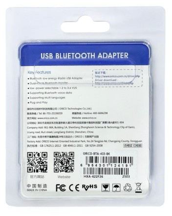  Bluetooth адаптер Orico BTA-403 BT4.0 черный