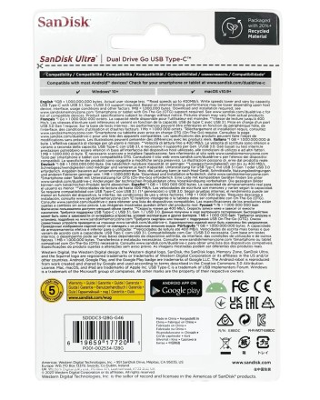  3.1 USB флеш накопитель SanDisk 128GB Ultra Dual Drive Type-c (SDDDC3-128G-G46) черный