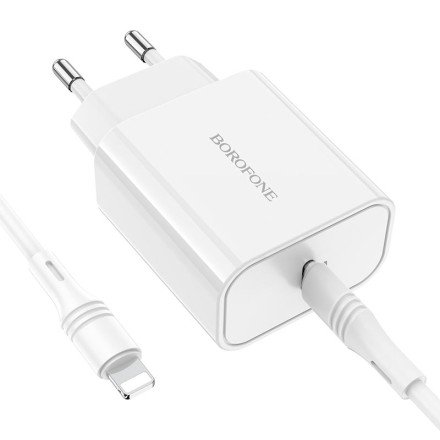  Сетевое зар. устр. Borofone BA57A с шнуром Type-C на Lightning 1C 20W белое