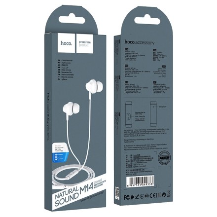  Наушники с микрофоном Hoco M14 Natural Sound 1.2м белые