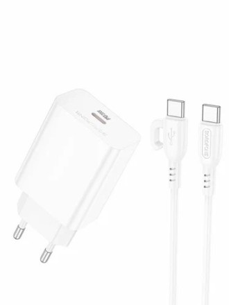  Сетевое зар. устр. Borofone BA21A Pro с шнуром Type-C на Type-C 1C 20W белое