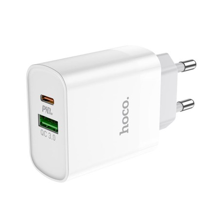  Сетевое зар. устр. Hoco C80A с шнуром Type-C на Lightning 1USB/1С PD3.0/QC3.0 3A 20W белое
