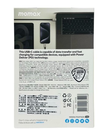  Usb Кабель-зарядка Type-C на Type-C Momax elite 100W Gen 2X2 20Gbps DC31D 1м черный