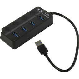 USB 3.0 хаб с выключателями, 4 порта, СуперЭконом, черный, SBHA-7324-B/100