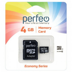 micro SDHC карта памяти Perfeo 4GB Class 10 Economy series (с адаптером SD)