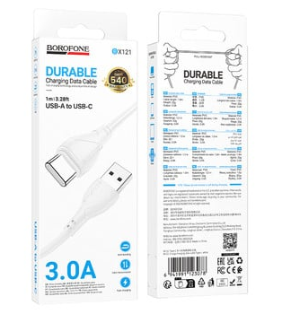  Usb Кабель-зарядка Type-C Borofone BX121 2.4A 1м силиконовый белый