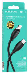 Usb Кабель-зарядка Type-C на Lightning Borofone BX19 Durable 20W 3м силиконовый чёрный
