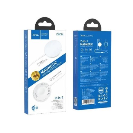  Беспроводное зарядное устройство 2in1 смартфон/Watch Hoco CW34 15W/2.5W MagSafe (7.5W) белое