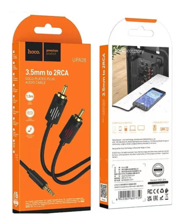  Кабель AUX 3.5мм (папа) - 2xRCA (папа) Hoco UPA28 1.5м черный