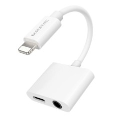 Переходник Borofone BV12 Lighting (папа) на AUX 3.5мм (мама)/Lighting (мама) серый