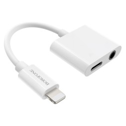 Переходник Borofone BV12 Lighting (папа) на AUX 3.5мм (мама)/Lighting (мама) серый