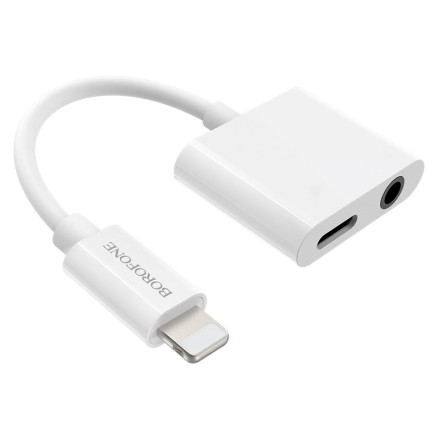  Переходник Borofone BV12 Lighting (папа) на AUX 3.5мм (мама)/Lighting (мама) серый