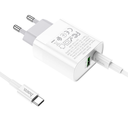  Сетевое зар. устр. Hoco C80A с шнуром Type-C на Type-C 1USB/1С PD3.0/QC3.0 20W/18W белое